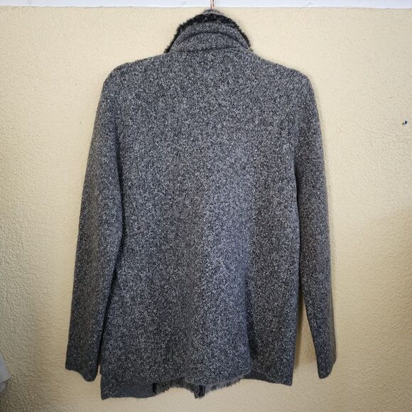 Mango Wool Trench Coat Winter Size 6 Gray Faux Fur Pockets Classic Mob Wife - Picture 10 of 12